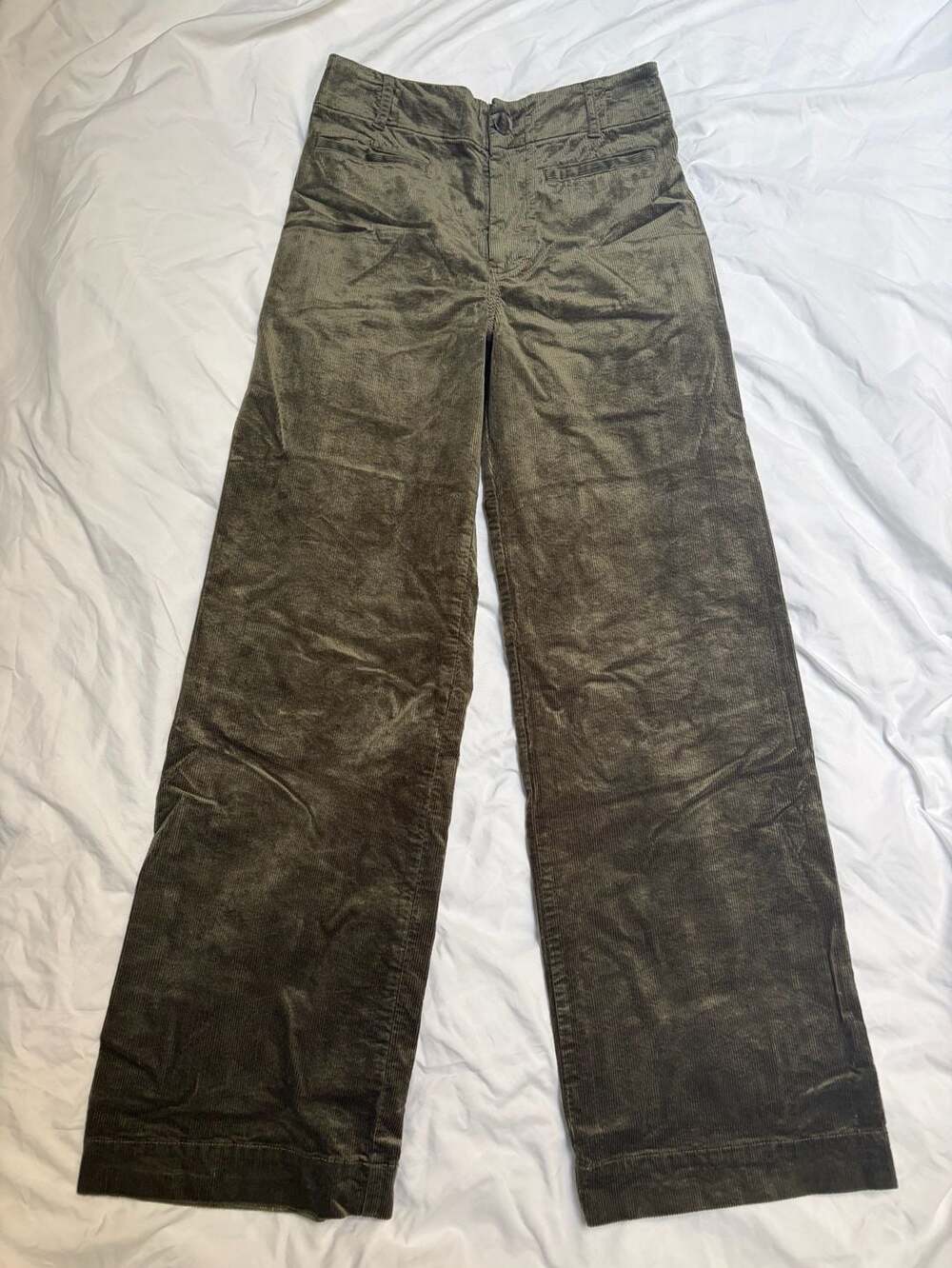 Maeve The Colette Cropped Wide-Leg Corduroy Pants 28 Green
